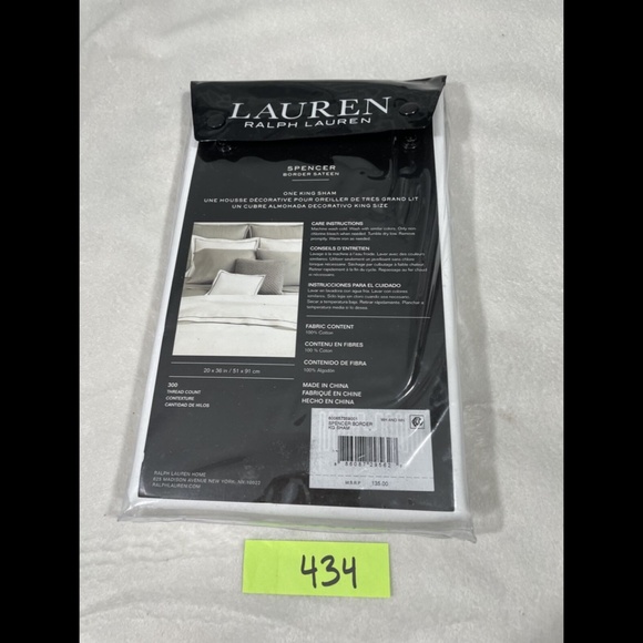 NIB Lauren Ralph Lauren Spencer Cotton Sateen Border King Sham‎ - Picture 4 of 12